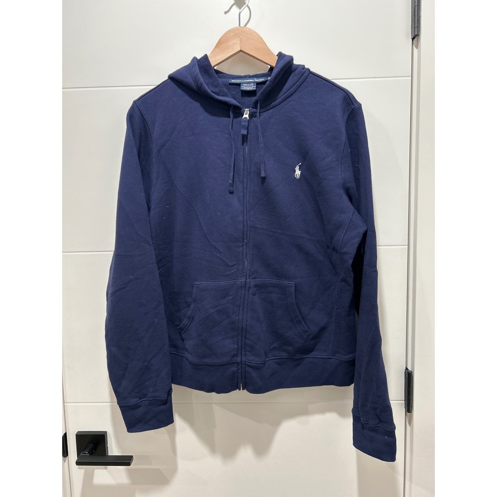 Ralph Lauren Sport Womens XL Navy Blue Full Zip Cotton French Terry Hoodie Logo